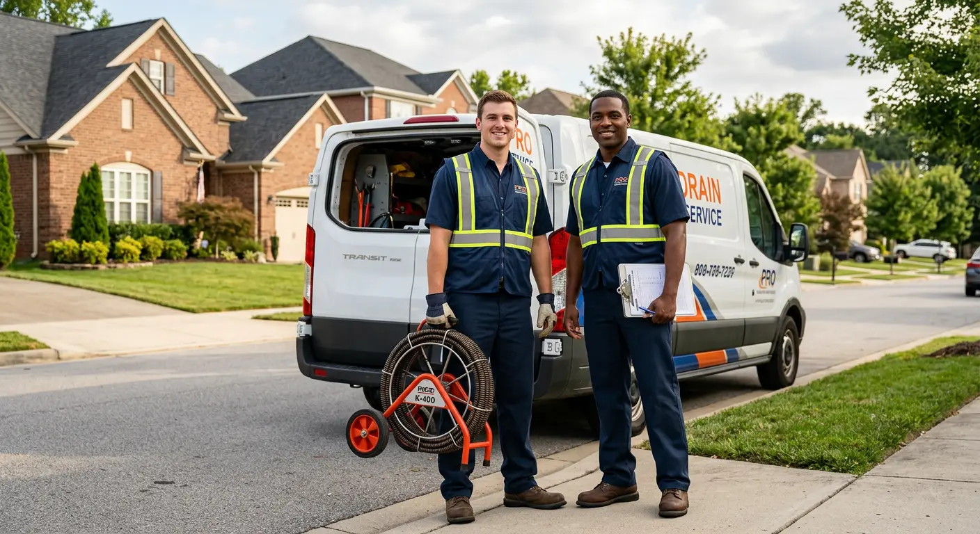 Sewer and drain service team with equipment ready for work in Capitol View